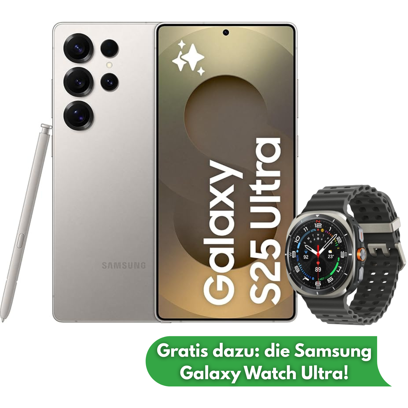 Samsung Galaxy S25 Ultra AI – Refurbished – 256 GB + KONSTELOS: Galaxy Watch Ultra